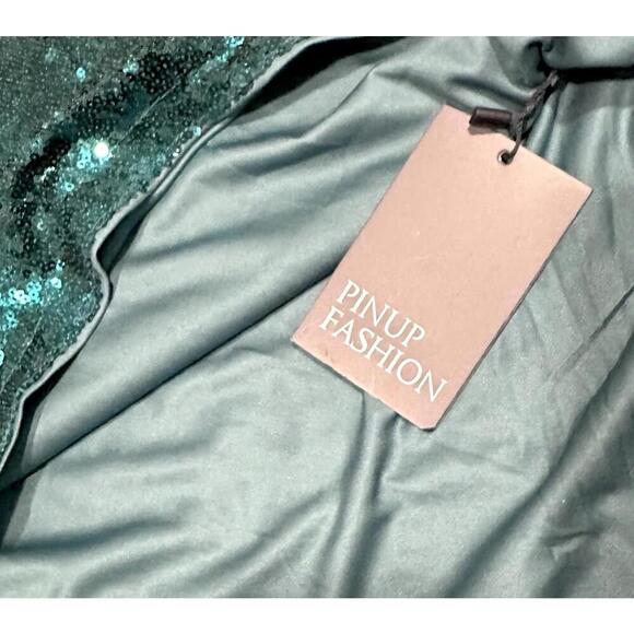 NWT Pinup Fashion Womens Sequin Dress Long Sleeve Green Coctail Plus Size 24 - Picture 11 of 15